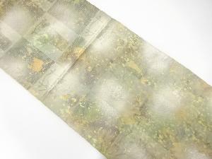 引箔　市松に花・手桶模様織り出し　袋帯